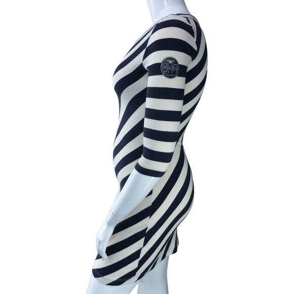 Tory Burch Womens Size M Noisetta Diagonal Stripe Stretch Dress Round Neck - Picture 5 of 16